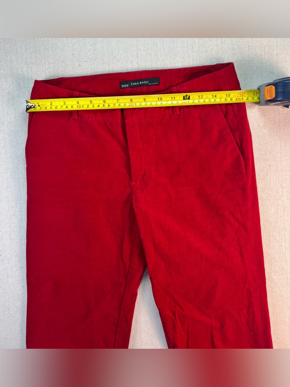 Women's Red Corduroy Vintage Inspired Flare Mid-Rise Indie Boho Bold - Size 6 - Picture 5 of 6